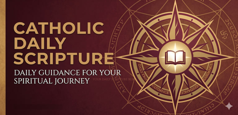 Catholic Daily Scripture banner with compass artwork and daily guidance message