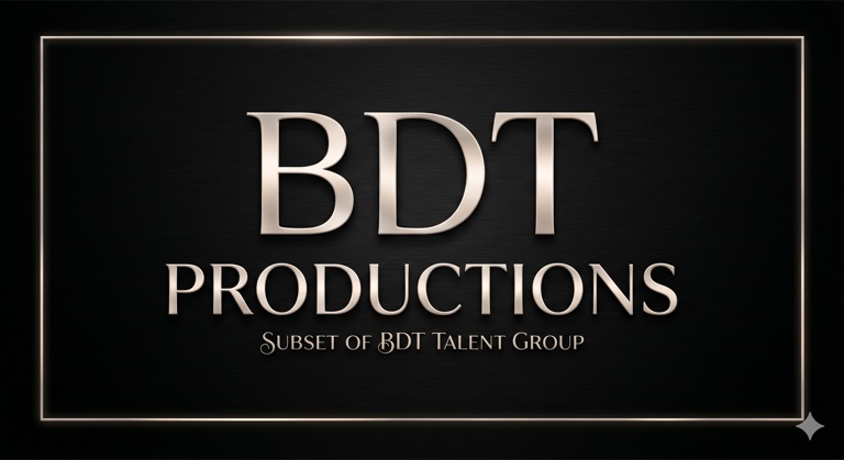 BDT Productions banner with metallic lettering on a dark background