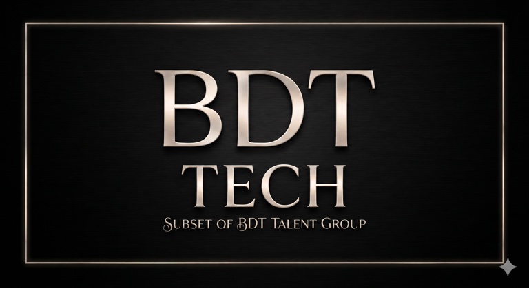 BDT Tech banner with metallic lettering on a dark background